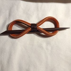 Leather and wood stick hair accessory